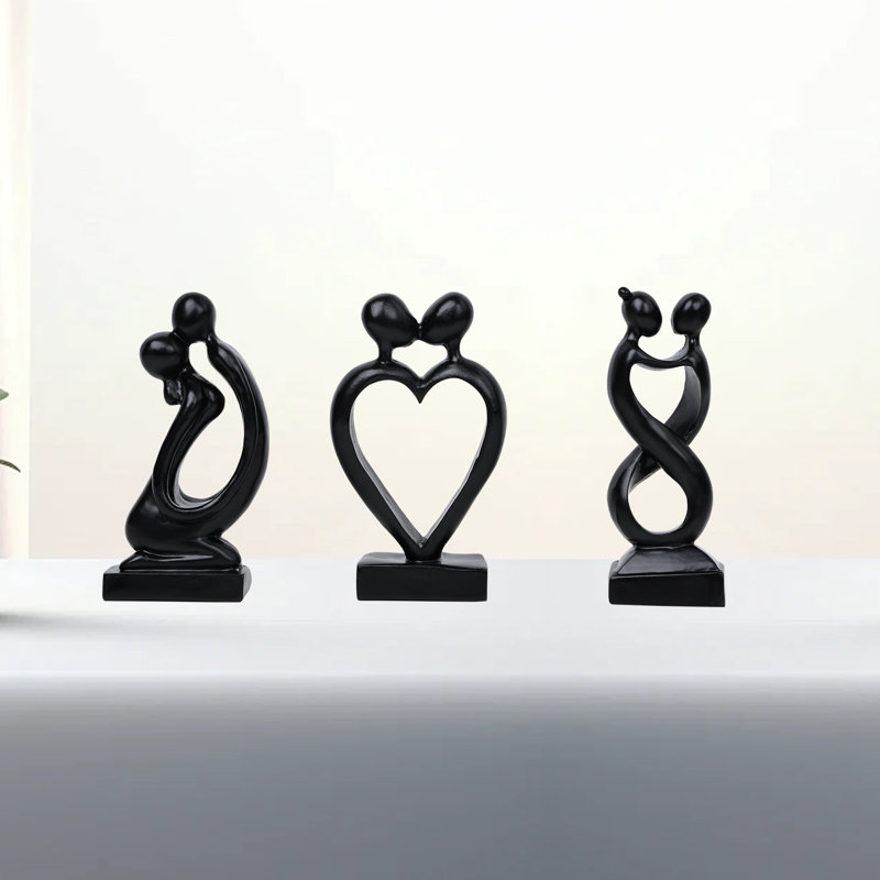 Kissing Lovers Statue Abstract Sculpture Statues en résine pour la décoration intérieure, Noir