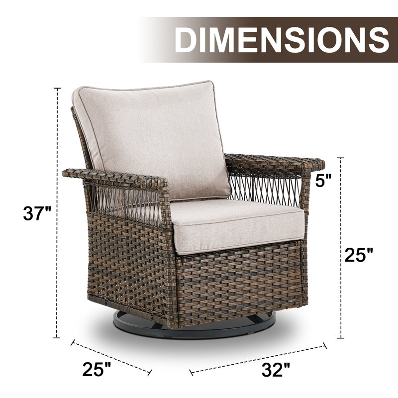 Anferney Outdoor Rocker Swivel Patio Chair with Cushions (Set of 4), Beige