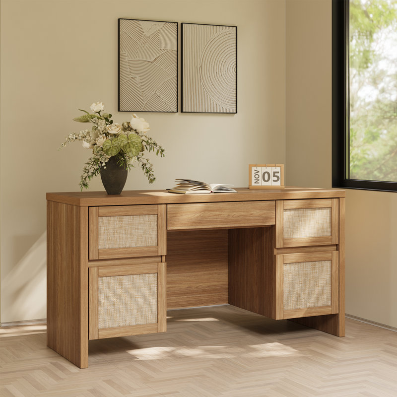 Designer Modern Minimalist Style 57'' Desk, Brown