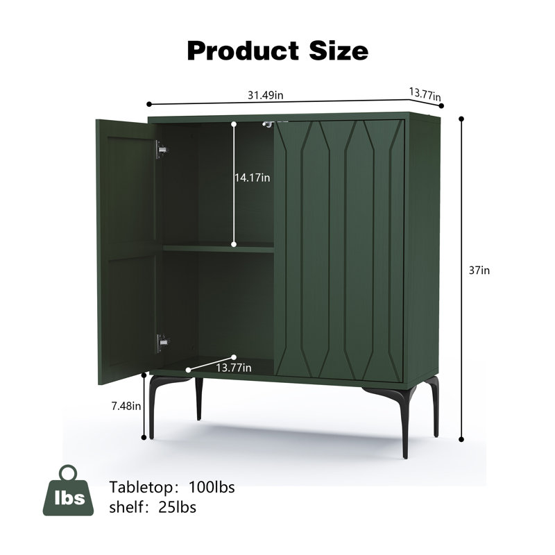 2-Door Accent Cabinet With Adjustable Shelves,, Green
