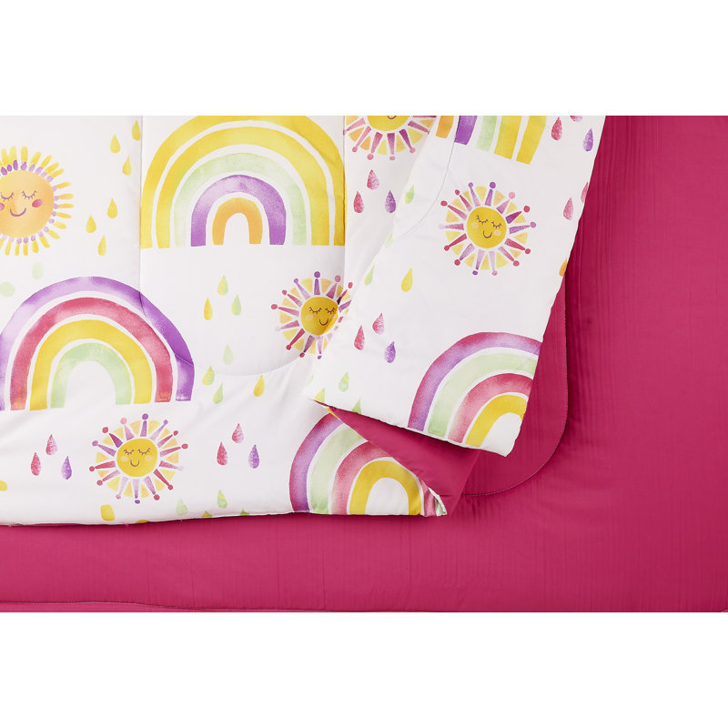 Rainbow & Suns Pink Reversible Microfiber Comforter Set, Full/Queen Comforter + 2 Shams
