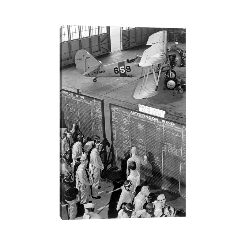 Aviation Cadets Check Flight Boards for Last Minute Instructions 1 Piece Wrapped Canvas Wall Art, 20.32 cm H x 30.48 cm W
