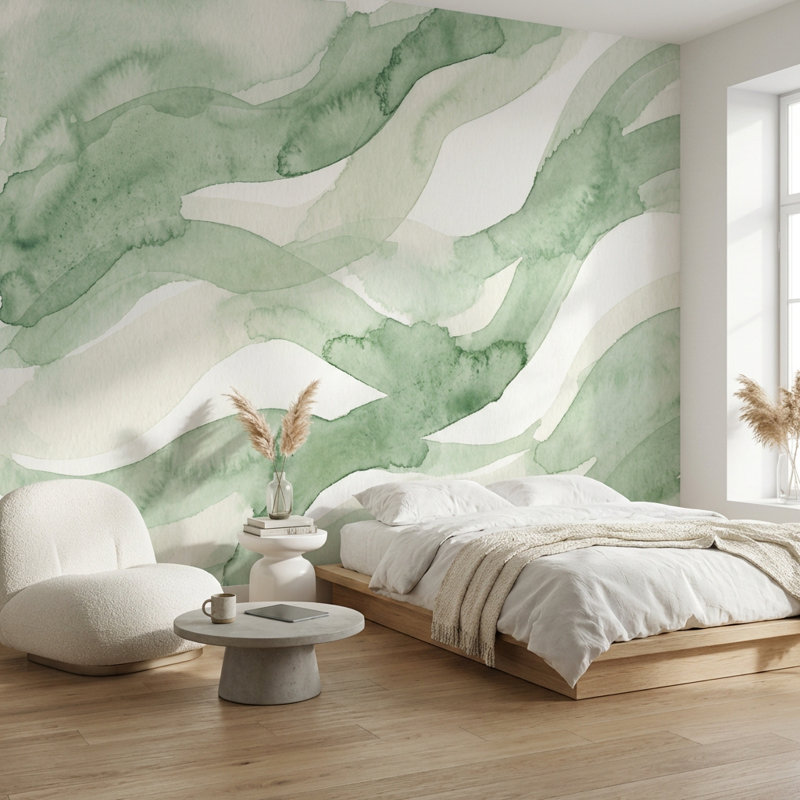 Papier peint moderne abstrait Shades Of Green, 100 po x 96 po, Peler et coller
