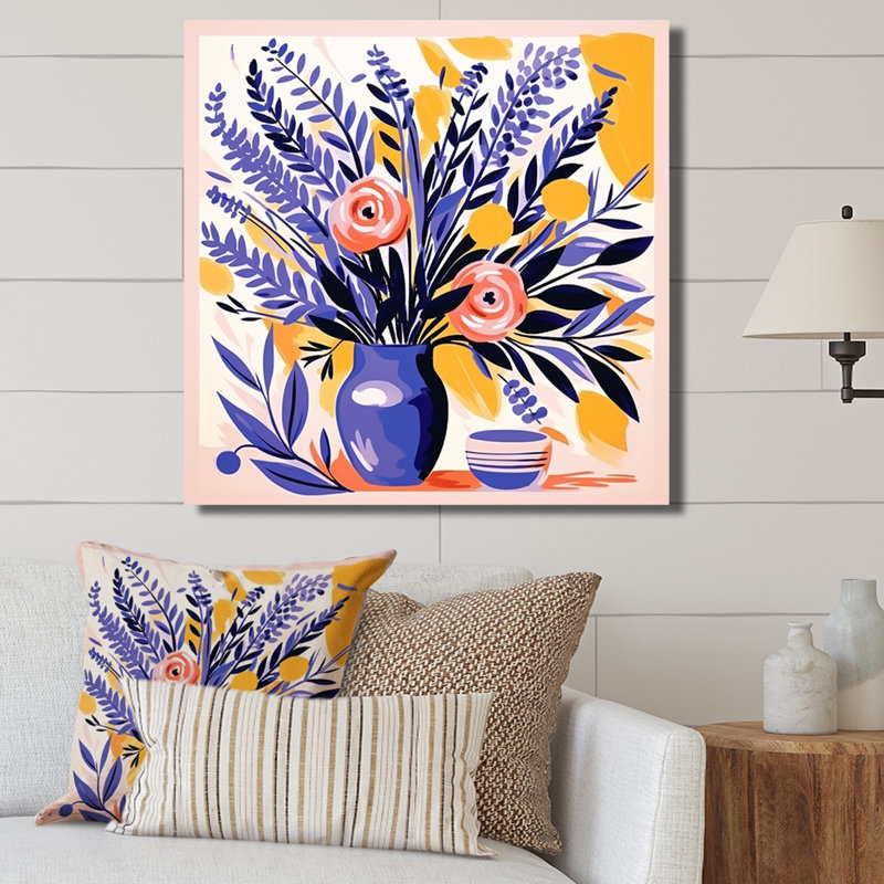 «Mauve Boho Pottery Blooms II - Boho Pottery», art mural, H 36 po x l 36 po x P 1,5 po, Toile tendue