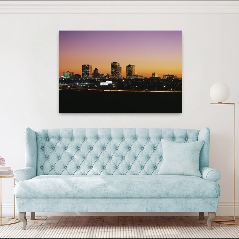 Buildings Lit Up At Dusk Fort Worth Texas USA by Jerry Driendl Photography - Wrapped Canvas Print, 101.6 cm H x 152.4 cm W