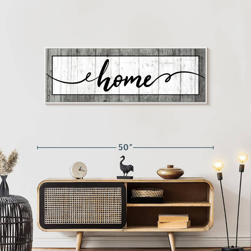 Plaque murale typographique en bois, 46 po x 16 po, Cadre flottant blanc