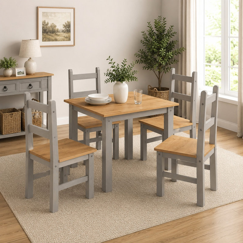 Aticus 4 -Person Pine Solid Wood Dining Set