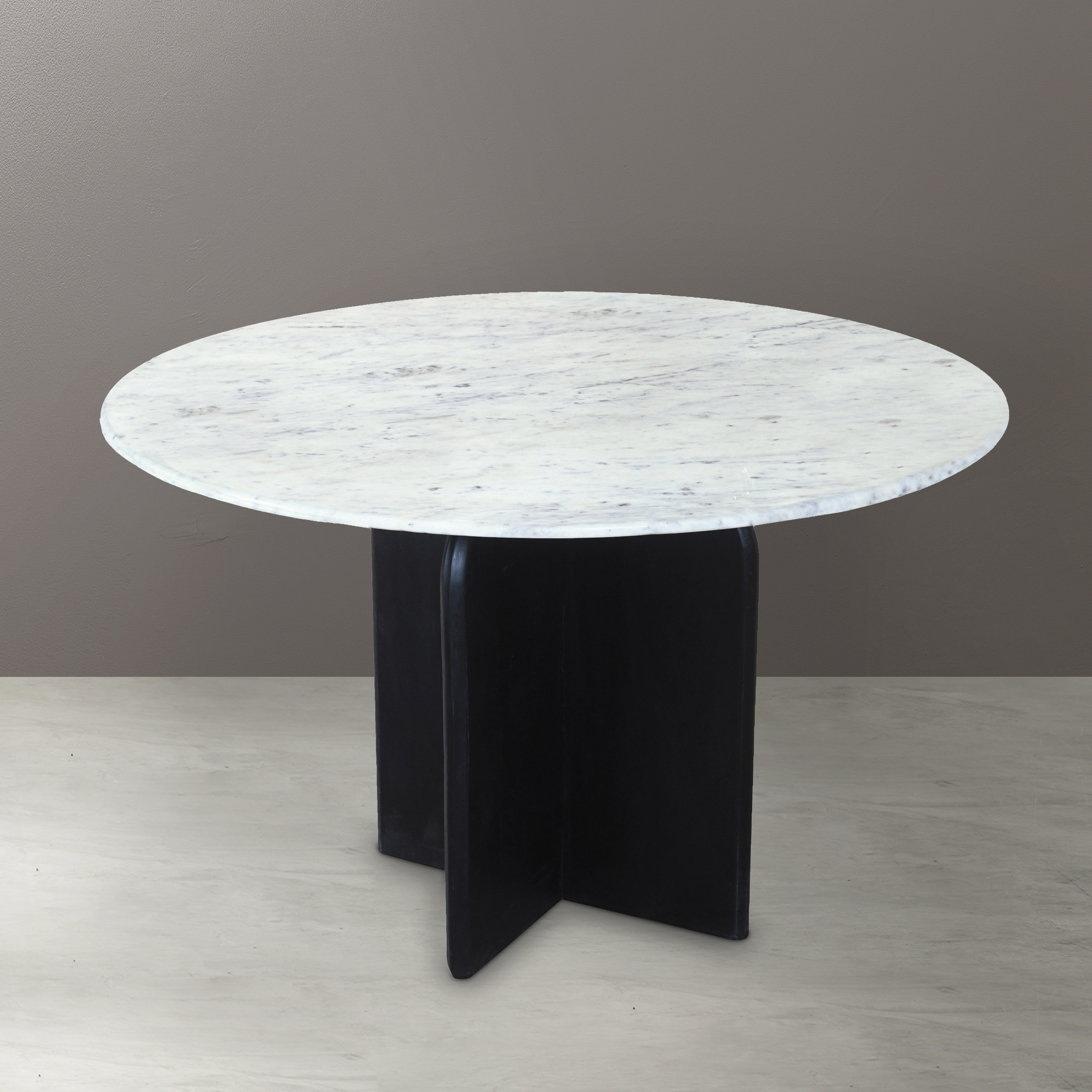 Bulli Round Marble Top Farmhouse Dining Table with Log Wood Base - 120cm