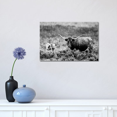 B&W Longhorn II 1 Piece Wrapped Canvas Wall Art