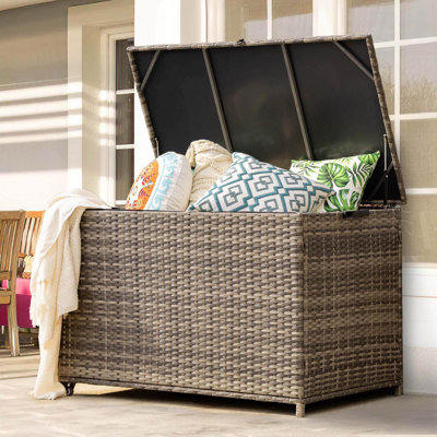 178 Gallon Outdoor Storage Box, Patio Deck Box With 2 Wheels, Handle Large Portable Wicker Rattan Deck Box For Patio Furniture Cushions, Throw Pillows by MEISSALIVVE