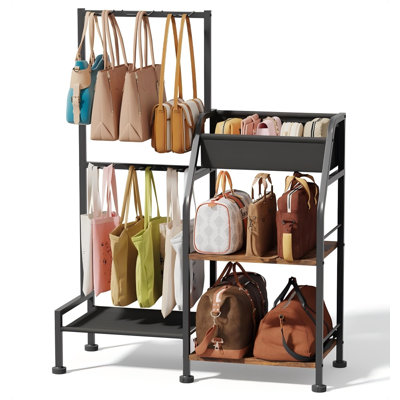 Support de rangement à 3 niveaux et 12 crochets fixes, rangement pour sac à dos visible, support de rangement compact pour la maison, garde-robe