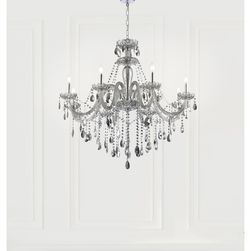 Atwell 8 - Light Smokey Gray/Clear Crystal French Style Chandelier, Somkey Gray