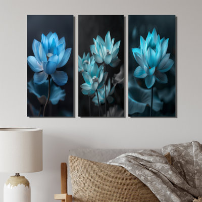 Bleu bleu, lotus rayonnants I - Collection d'art mural Lotus