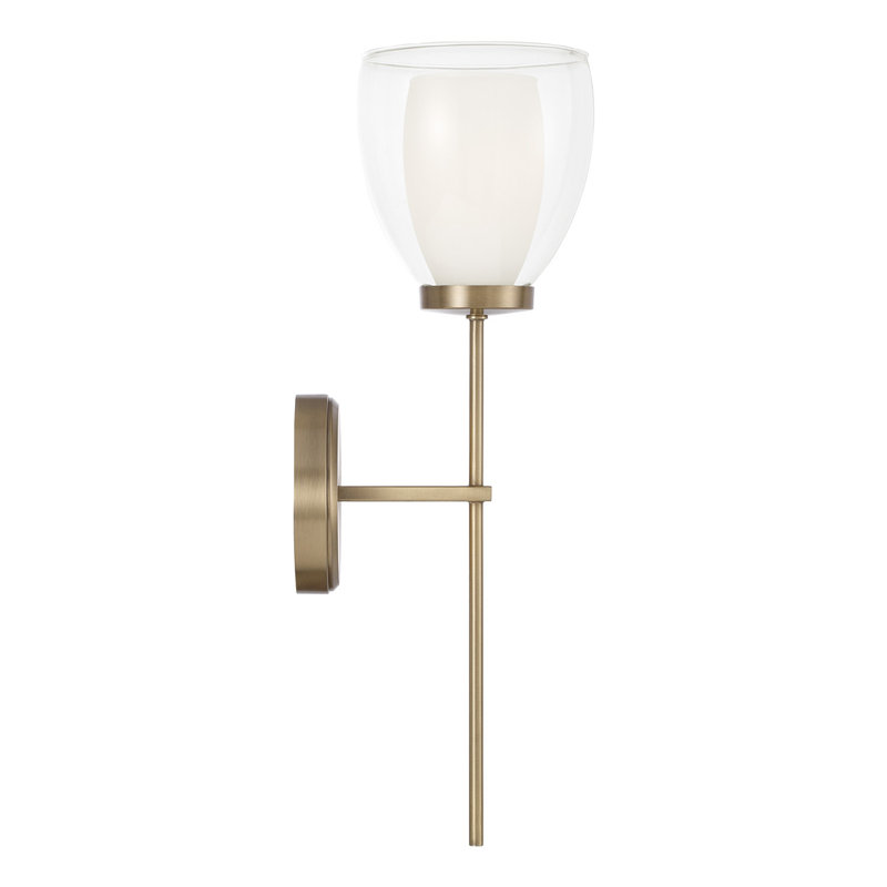 6.25" W x 20" H 1-Light Wallchiere Sconce in Aged Brass with Layered White and Clear Glass