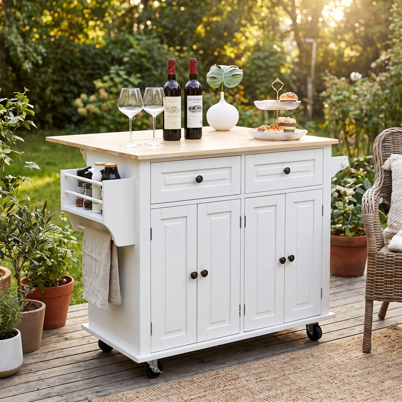 Nikayia 43.3"W Solid Wood Kitchen Island with Drop Leaf, White