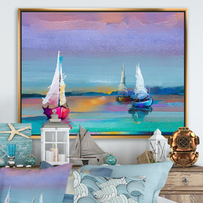 Impressionniste paysage marin avec petits bateaux I - reproduction d'art sur toile
