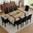 Modern Rectangular Dining Table Set For 8| 71″ Wood & Metal Table With Chairs-349014567-349014566-351118882