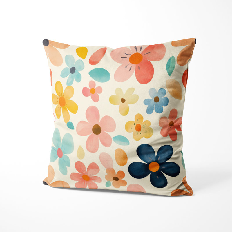 Coussin géométrique - Coussin imprimé de fleurs rétro Mid-Century jaune, H 20 po x l 20 po
