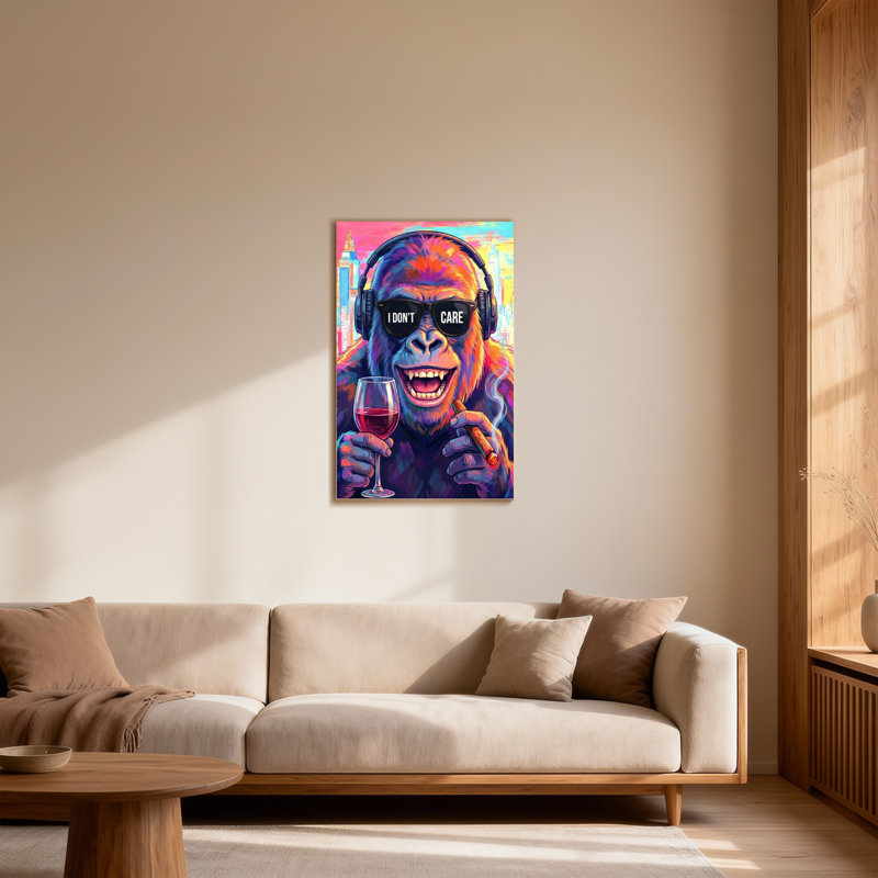 Animaux, singe avec casque et vin, H 30 po x l 20 po