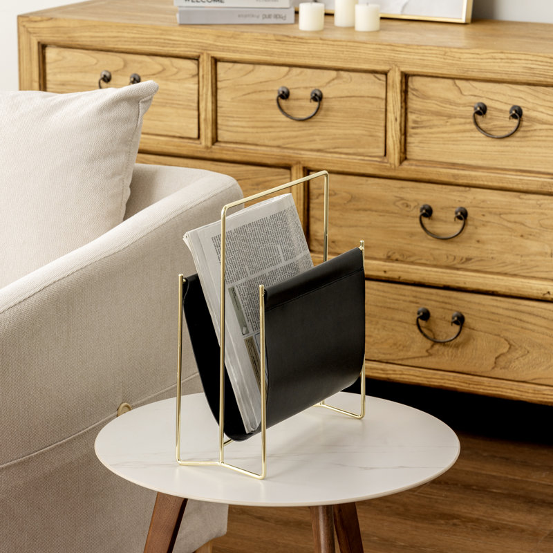 Free Standing Magazine Rack, Black/Brass