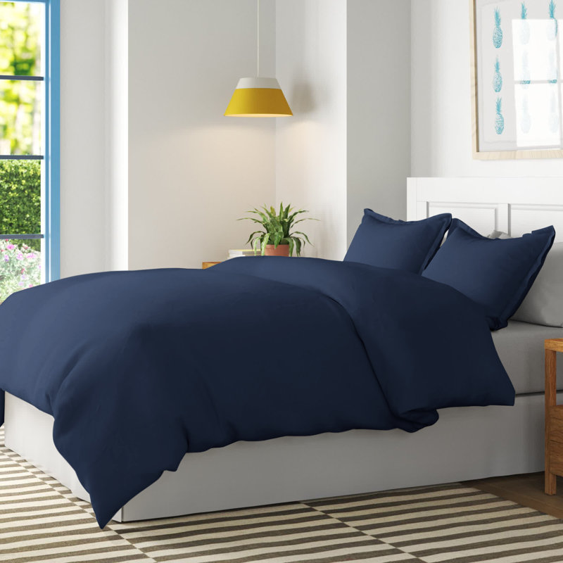 Wayfair Basics® Modern Microfiber Duvet Cover Set, Indigo, Full/Queen Duvet Cover + 2 Full Shams