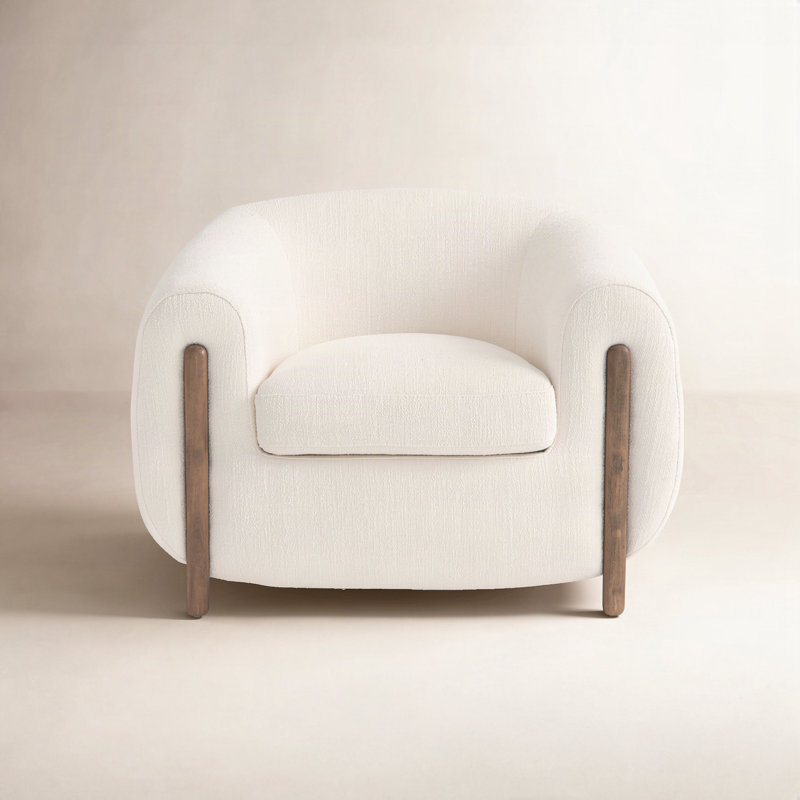 Amaryllis 38" Wide Polyester Barrel Chair, Kerbey Ivory Boucle