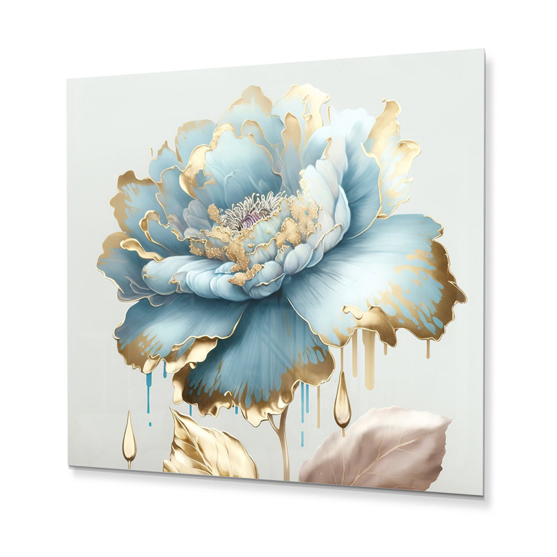 Chic chic fleur bleue III - décoration murale florale et botanique en métal, H 36 po x l 36 po x P 1 po