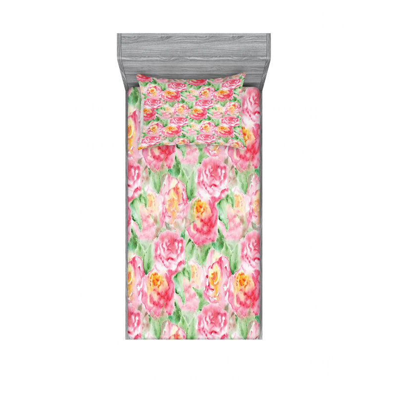 Microfiber Floral Sheet Set, Twin Sheet Set with Fitted Sheet