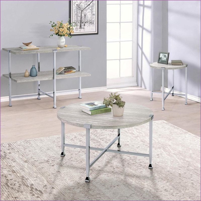 Table basse industrielle ronde en chêne blanc et chrome pour le salon - Maximiser la surface