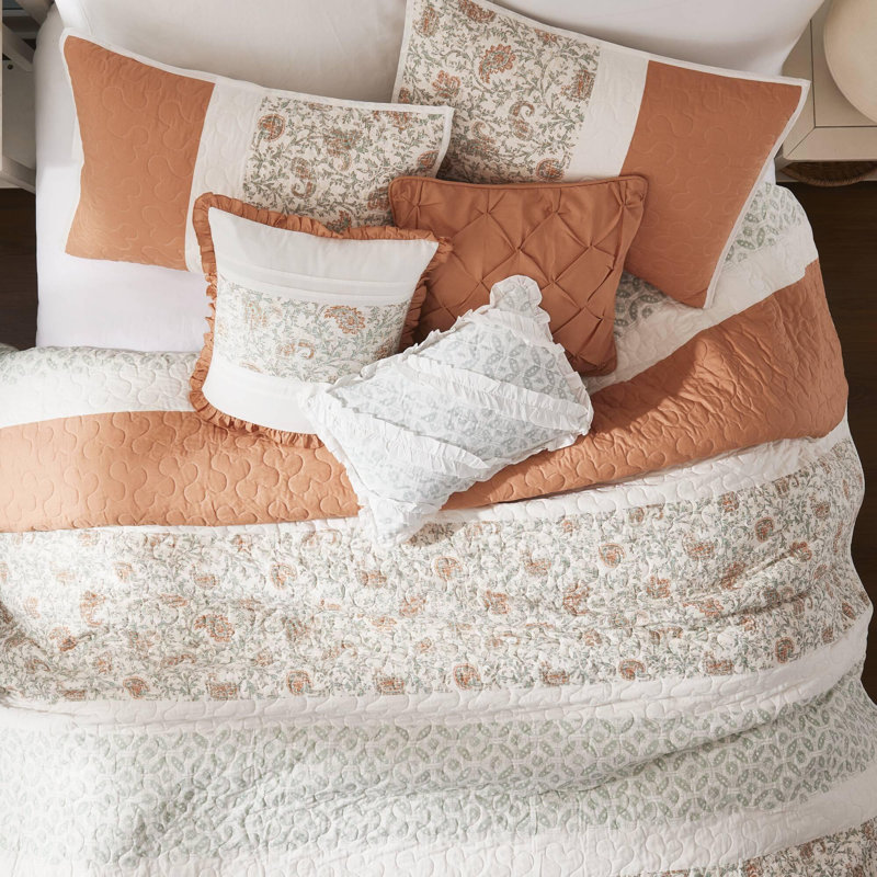 Ensemble de courtepointe en coton 6 pièces, Corail, King Quilt + 5 Additional Pieces