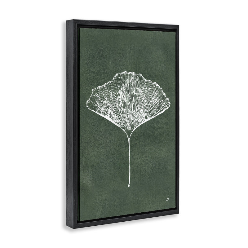  Impression de ginkgo sur toile verte par Lydia Orange, Cadre noir, H 25 po x l 17 po