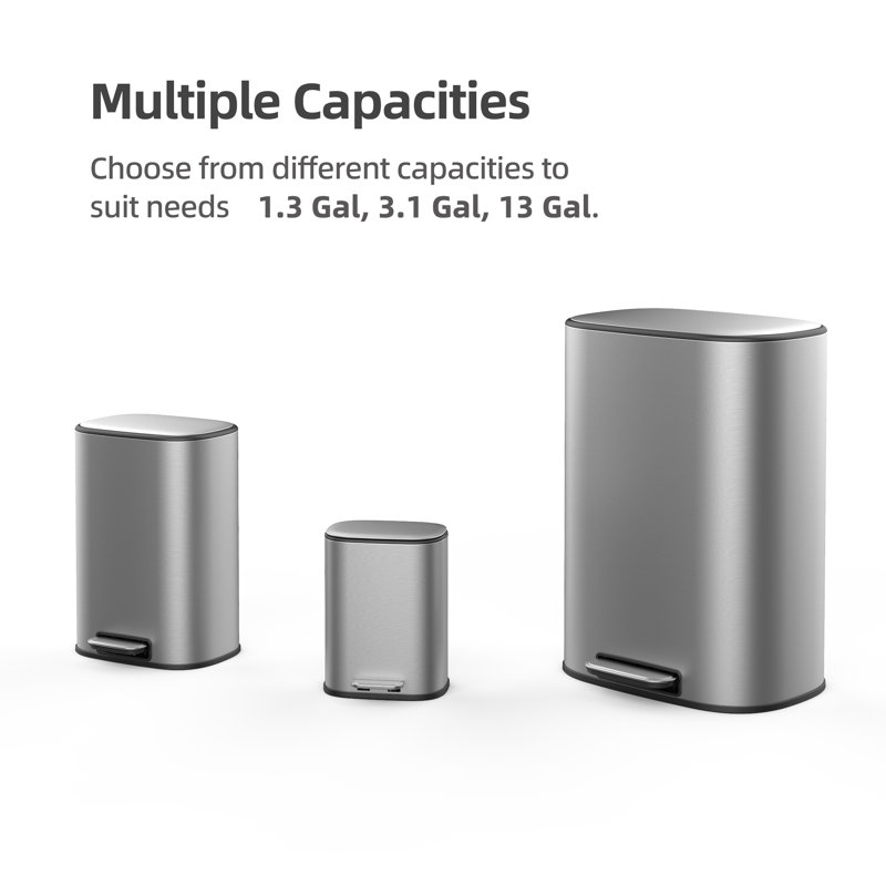 BinMax Stainless Steel Garbage Bin Silent Close Step-on Trash Can for Kitchen Bathroom, 1.3 Gallons