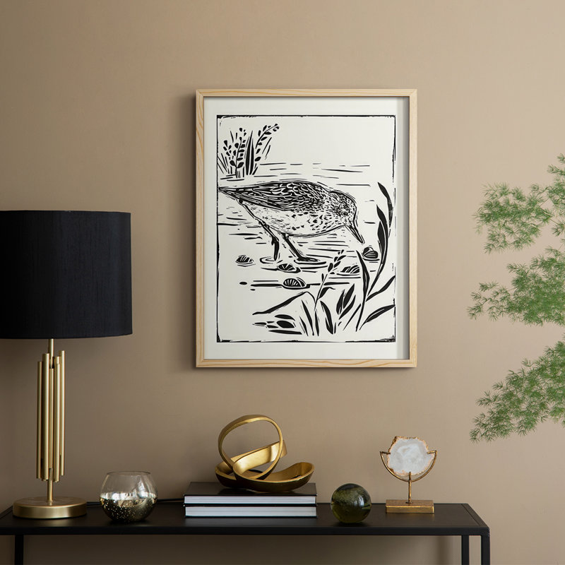 Linocut Style Seabird III, reproduction encadrée - bois massif, Naturel, H 11 po x l 9 po