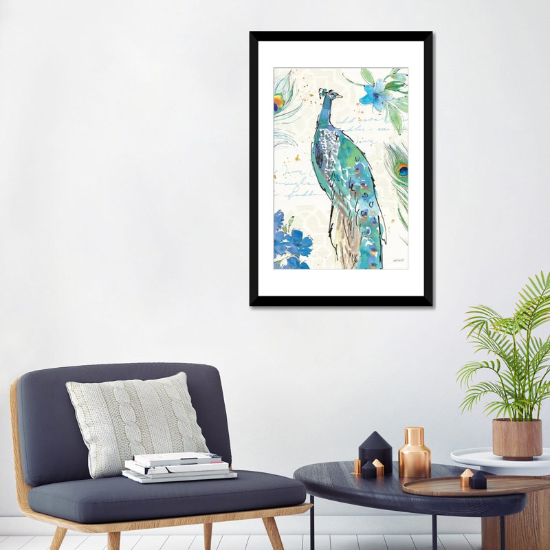 « peacock jardin ii », reproduction d’impression sur toile tendue, H 32 po x l 24 po x P 1 po, Papier beaux-arts encadré noir