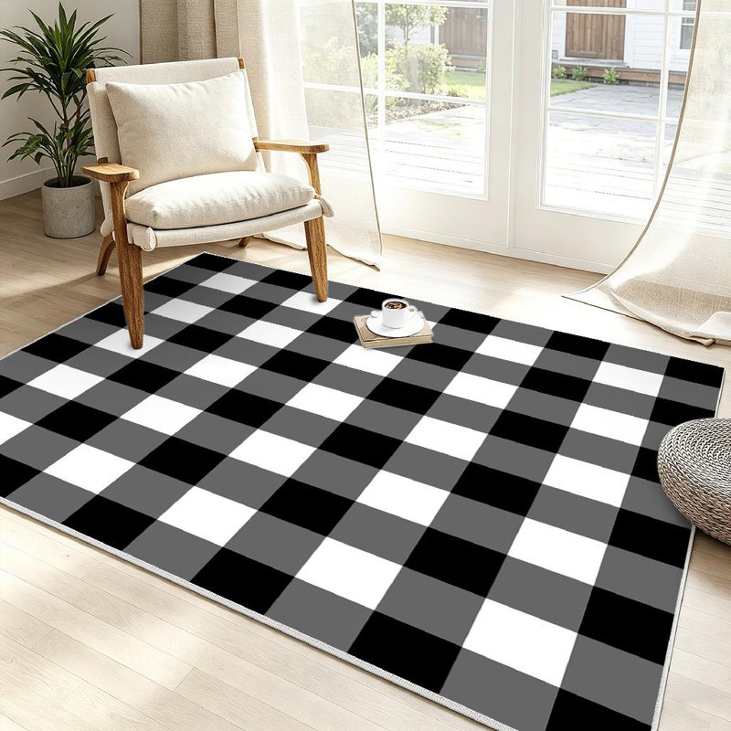 Clear Buffalo Black White Indoor Area Rug, Rectangle 39" x 63"