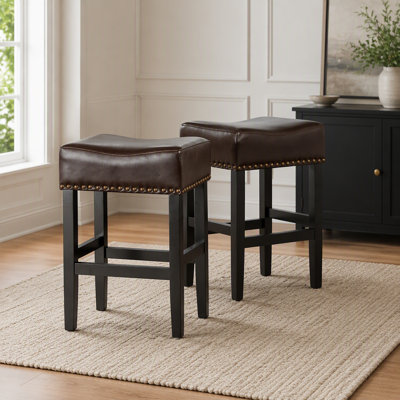 26 Inch Backless Counter Stools, 2-Pcs Set, Modern Design with Bonded Leather and Durable Hardwood Frame