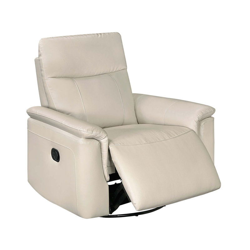 Luxurious Swivel Recliner With Top Grain Leather And High-Density Foam, For Modern Living Rooms, Taupe
