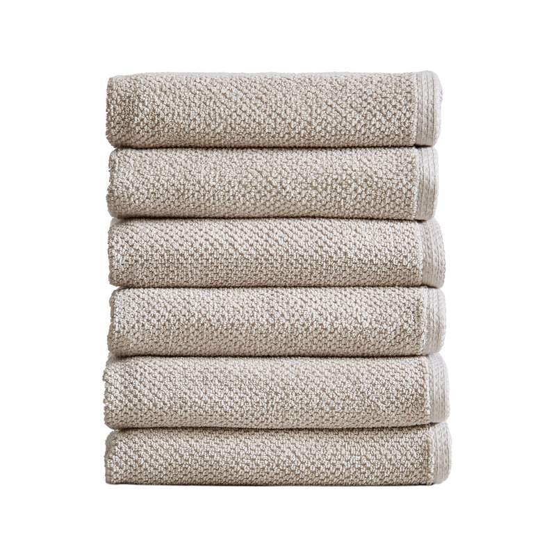 Taupe Cotton Textured Hand Towels Set of 6