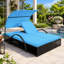 Chaise longue d'extérieur en acier avec dossier réglable, lit double de patio avec table d'appoint cachée et accoudoirs arqués-778787733