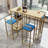 -piece bar table and chair set with gold frame, multi-layer tabletop, sponge cushions, beige and blue upholstery