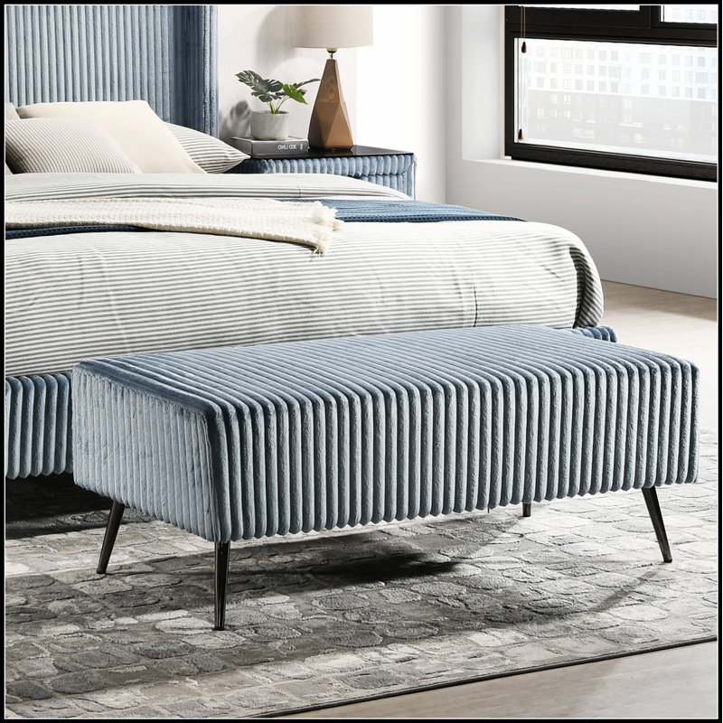Banc rembourré en velours côtelé Mavela, Bleu