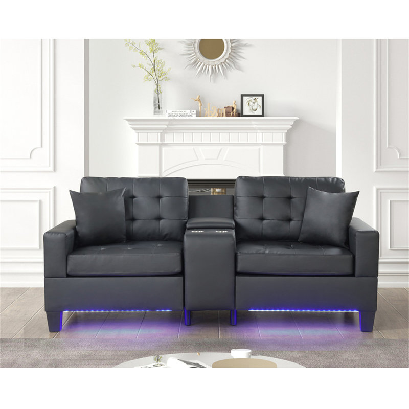 Canapé rembourré en PVC avec lumières DEL et console de rangement