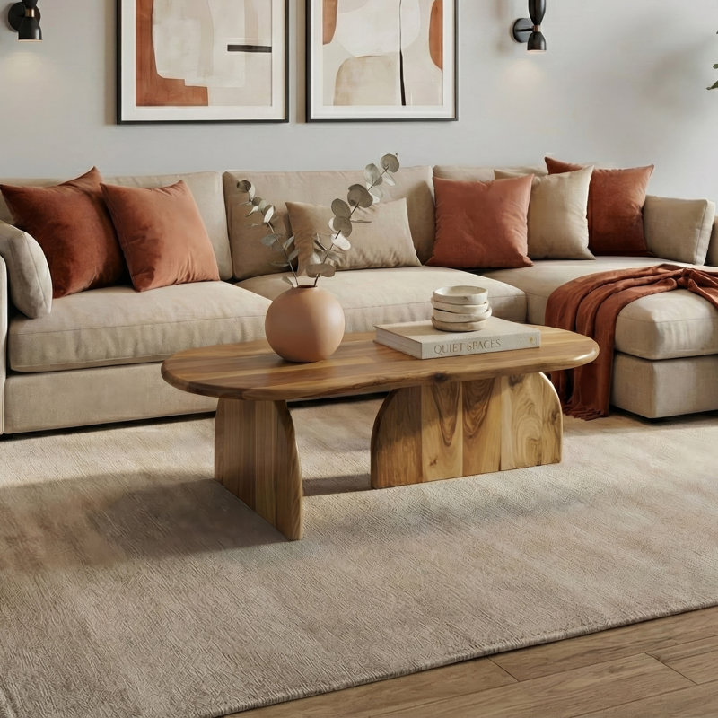 Japandi Coffee Table Solid Wood, Walnut