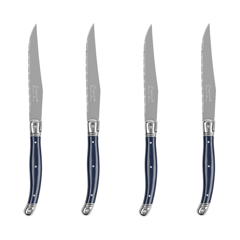 French Home Laguiole Connoisseur 4-Piece Steak Knife Set With Handles, Navy