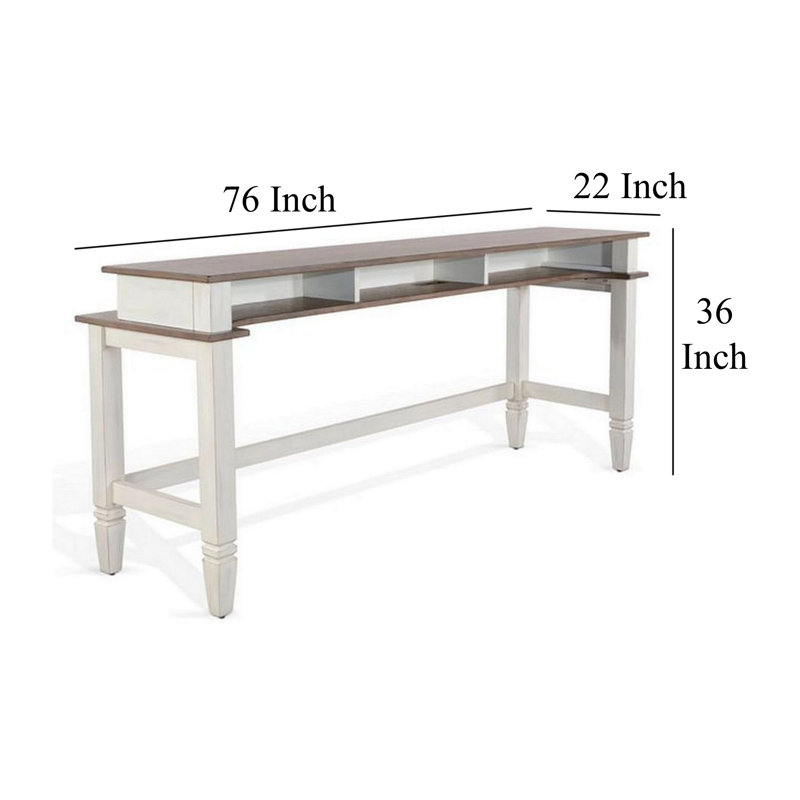 Dean Console Table, USB and Cubbies, 76 Inch Rectangular Brown, White