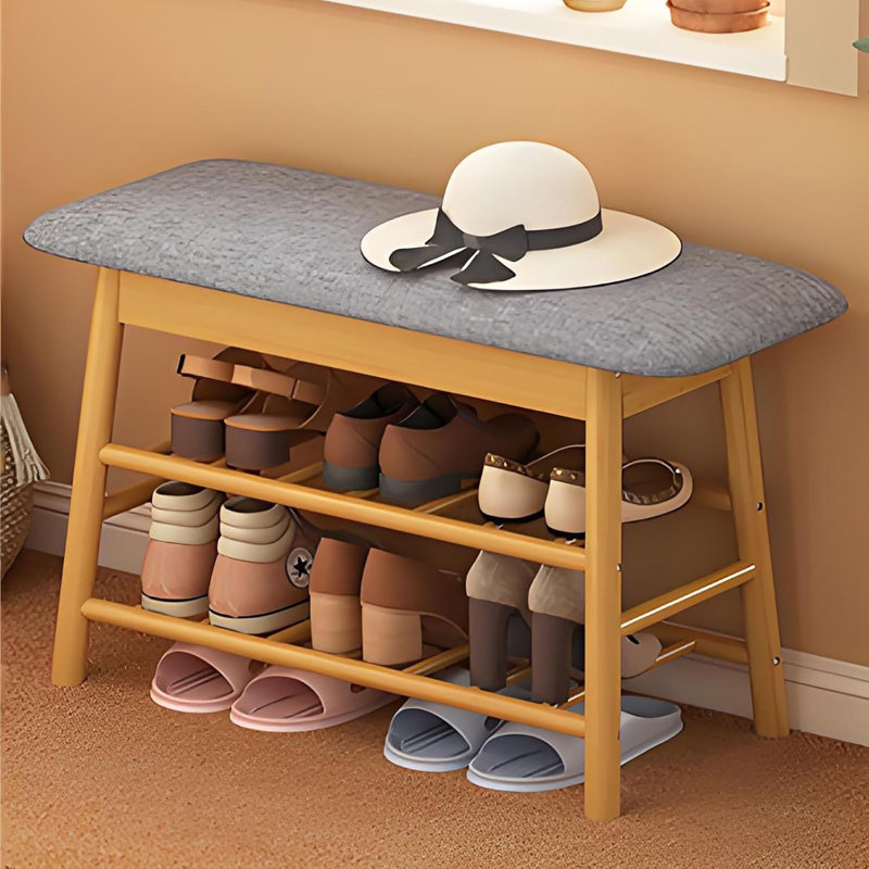 Bamboo Shoe Bench with Hidden Storage – Entryway Organizer