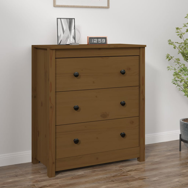 Kyzer 70 Cm Wide 3 Drawer Pine Solid Wood Sideboard, Brown