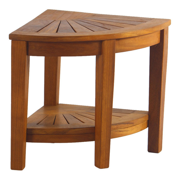 OptiArea Space-Saving Teak Corner Shower Bench with Shelf