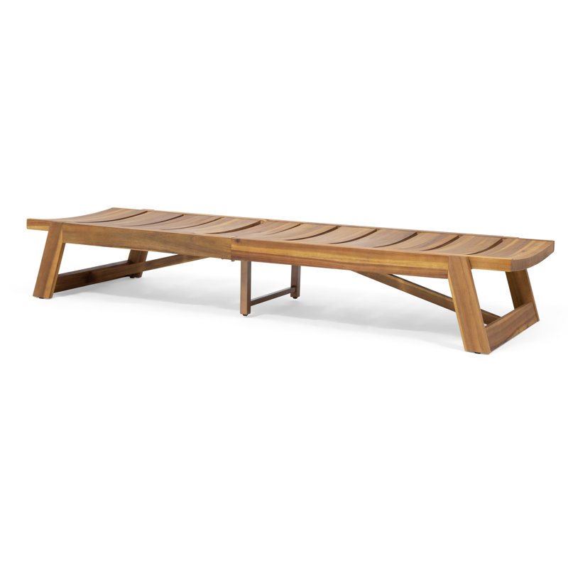 Curtis Outdoor Acacia Wood Chaise Lounge with Table, Teak