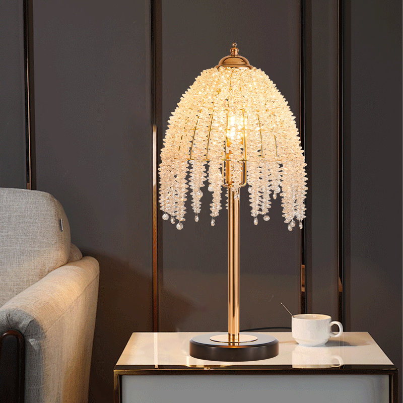 19" Crystal Table Lamp – Vintage Waterfall Design With Teardrop Beads & Marble Base (bulb Not Included)
